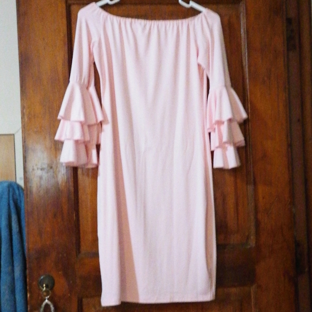 Pale pink off shoulder dress